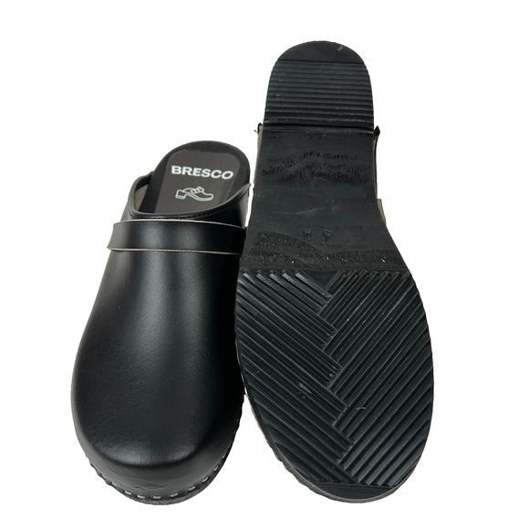 Bresco Richmond  Black Leather Wooden Clogs NEW Size EU 42, US W 11.5, M 9 - Picture 5 of 13